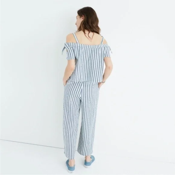 -Madewell Linen Blend Cold-shoulder Jumpsuit, Size L - Picture 3 of 10